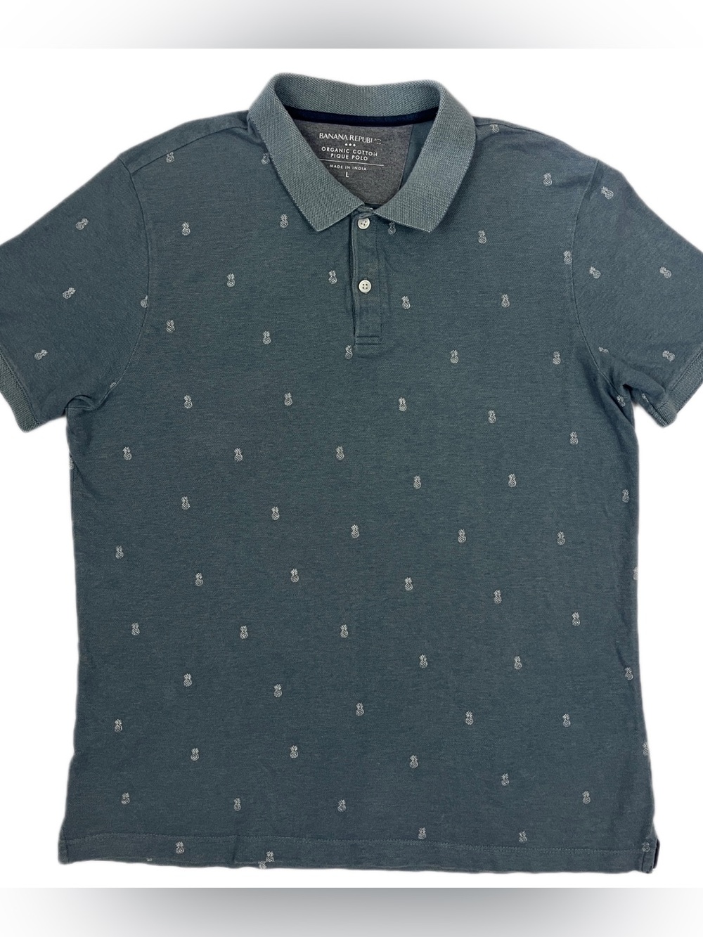 Banana Republic Men's L Organic Cotton Pique Polo Pineapple Motif